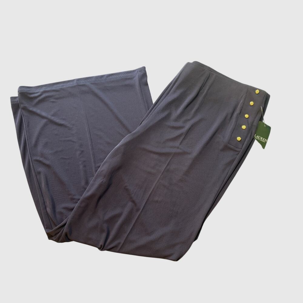 NEW Lauren Ralph Lauren Women's 2X Navy Slinky Pull On Wide Leg Dress Pants